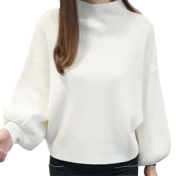 

2020 New Winter Women Half Turtleneck Sweaters Tops Ladies Warm Batwing Sleeve Loose Knitted Jumper Pullovers Sweaters O411