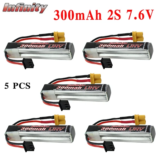 5 шт. аккумулятор Infinity Lipo 300mAh 2S 7,6 V 85C FPV с разъемом XT30 для внутреннего гоночного дрона - Цвет: 5PCS 300mAH 2S