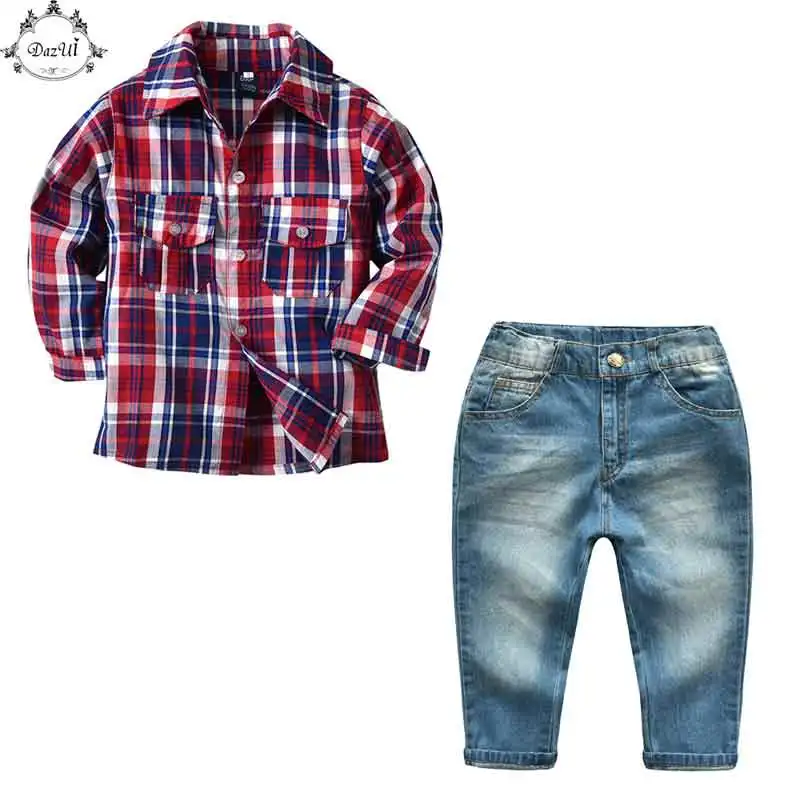 Spring Baby Boy's Set Red Blue White Fashion Boy Long Sleeve Tshirt