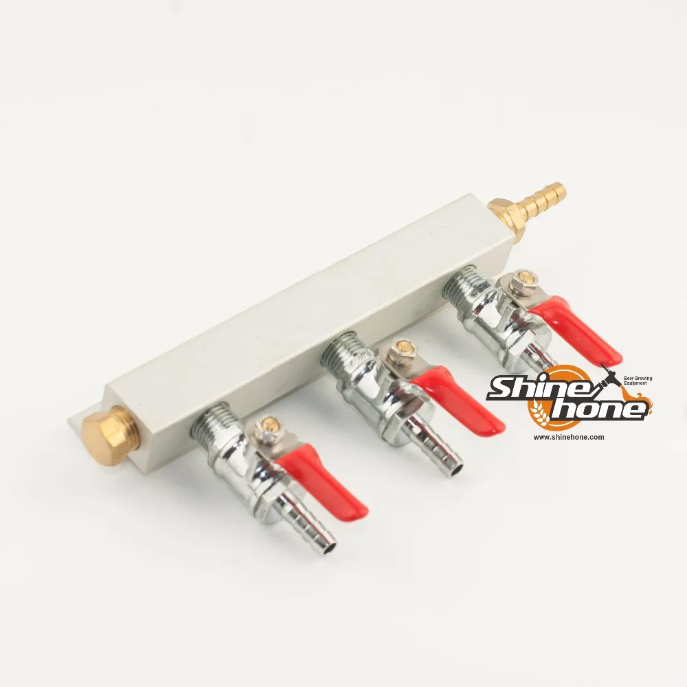 3 way Co2 /gas manifold/distributor, 1/4" inlet/outlet fittings W