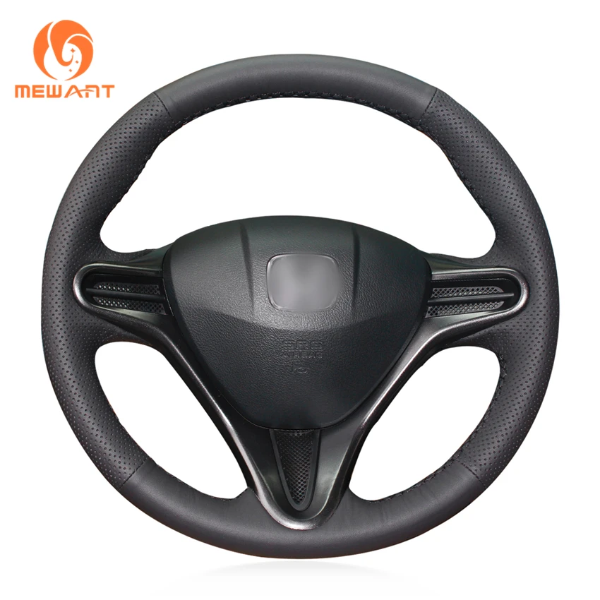 MEWANT Black Artificial Leather Hand Sew Anti-Slip Car Steering Wheel Cover for Honda Civic 8 Civic Type R 2006-2011 (3-Spoke)