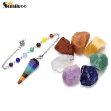 Sunligoo 7 Чакра заживляющие кристаллы натуральный шероховатый сырой камни и драгоценный камень Кристал острый маятник медитация набор