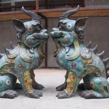 Bi002283 Королевский Китайский Pure Bronze Перегородчатой Фу Фу Собака-Хранитель Лев единорог пара