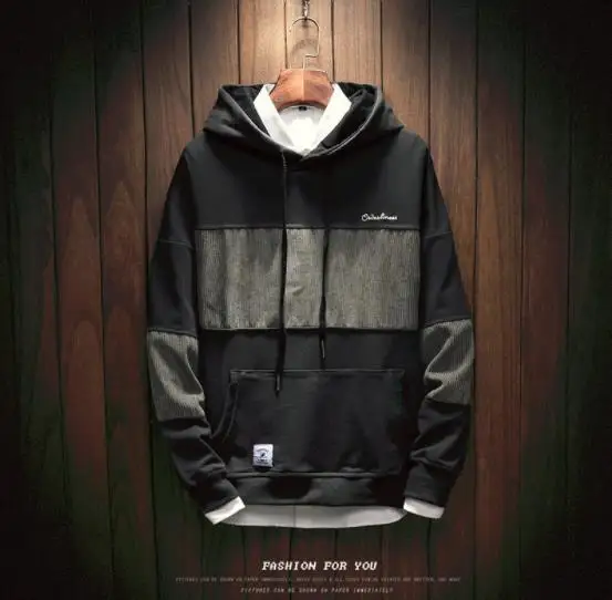 2018 Men Sweatshirt Mens Hip hop Hoodies Harajuku Streetwear Mens Hoodies Patchwork Pullover Japanese Male Hooded Sweatshirt