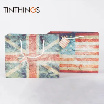 

5pcs paper gift bag with handle American flag British flag handbags shopping bags Fashionable Retro high quality customized