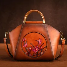Женская сумка через плечо из натуральной кожи в китайском стиле винтажная Сумка-тоут из воловьей кожи с тиснением сумки с ручкой сверху Новые
