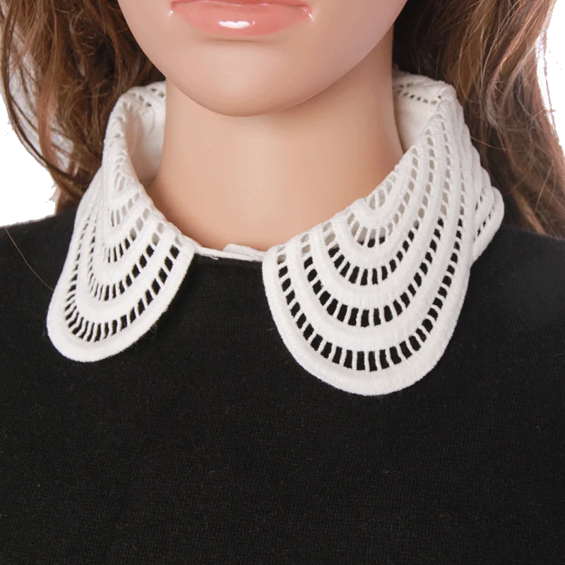 

False Fake Collar Women Round Hollowed White Chiffon Faux Collar Detachable Collar Lapel Blouse Ladies Clothes Accessories