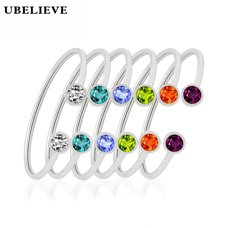 

UBELIEVE Retro Bangles Stainless Steel Jewelry Birthstones Bangle Stainless Steel Charm Bracelet For Women 12 Colors