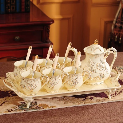 Европейский роскошный дворец керамический кофейник ложка набор орнамент украшение дома английский послеобеденный чай лоток высокого класса свадебный подарок - Цвет: style17