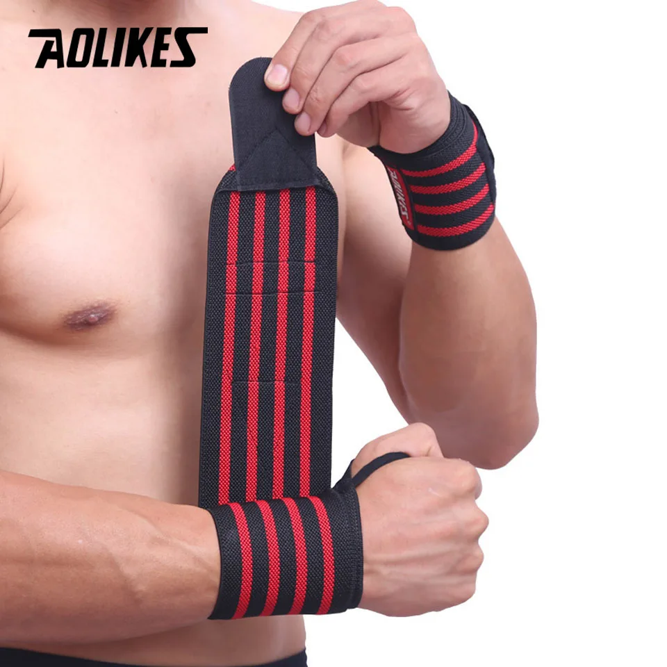 

AOLIKES 1 Pair Gym Fitness Weightlifting Bracers Powerlifting Wristband Support Elastic Wrist Wraps Bandages Brace