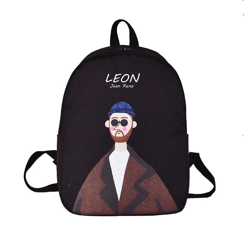 Рюкзак унисекс с изображением Луны и дерева, повседневный парусиновый рюкзак с принтом, школьная сумка для мальчиков и девочек, вместительная Студенческая сумка для книг, рюкзак - Цвет: Leon black