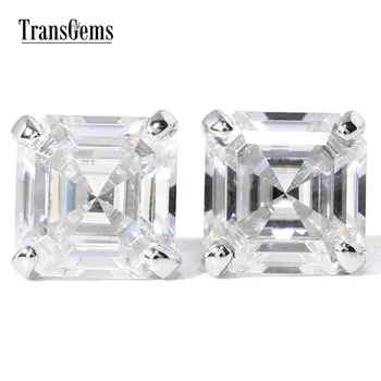 

Transgems 14K White Gold Asscher Cut Moissantie Diamond Stud Earrings for Women 4CTW 7MM Asscher 2ct Each Moissanite F Color
