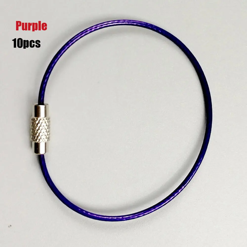 10 шт. 150 мм EDC брелок тег веревка проволока из нержавеющей стали кабель петля винтовое устройство блокировки кольцо для ключей брелок круг для кемпинга подвесной инструмент - Цвет: purple
