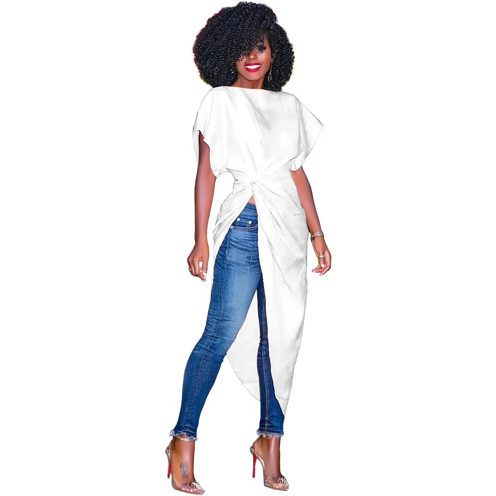 

New Streetwear Women Dresses Solid Draped Irregular Short Sleeve Tee Shirts Blouses Dresses