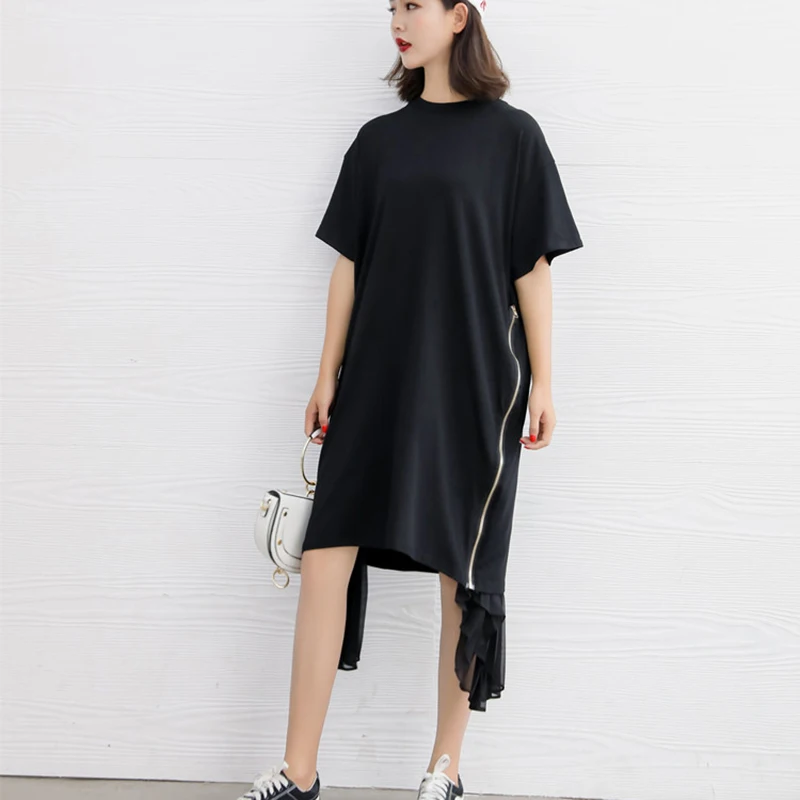 New fashion style Loose Spliced Pleated Chiffon Irregular Dress Fashion Nova Clothing