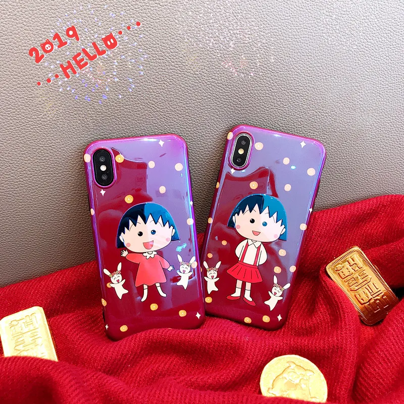 

blue ray Japan Girl Lovely Cherry Maruko Phone Case Pattern Printed Soft Back Cover Shells For Iphone XS Max XR X 7 6 6S 8 Plus