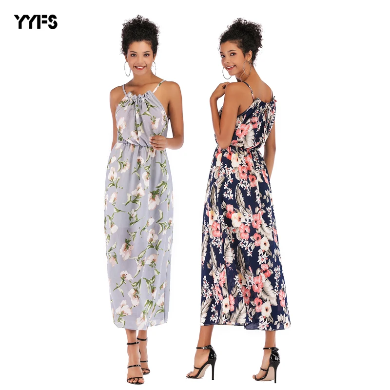 

YYFSNew Chiffon Dress printed in women's wear in 2019, sleeveless pendulum dress with European and American summer temperament