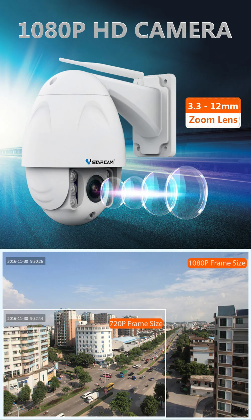 Full HD 1080P Водонепроницаемая наружная камера безопасности 4X Zoom IR ночное видение Обнаружение движения IP камера наблюдения