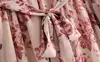 Pink Flower print Long Sleeve Dress With Sashes Dresses Women's Women's Clothing