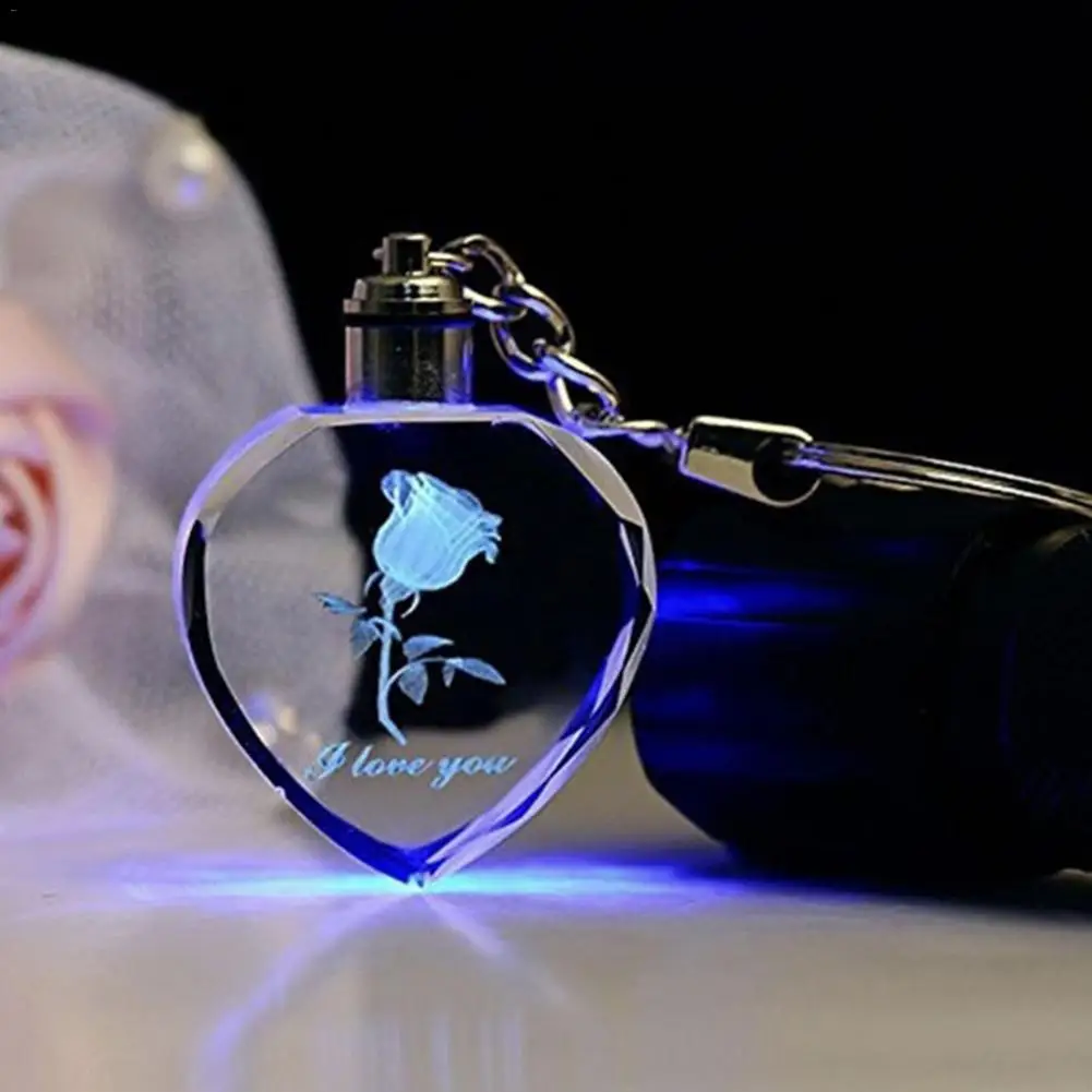 1 шт. квадратное романтическое сердце Кристалл Роза цветок Кристалл светодиодный светильник Шарм брелок квадратная цепочка для ключей хороший маленький подарок для свадьбы