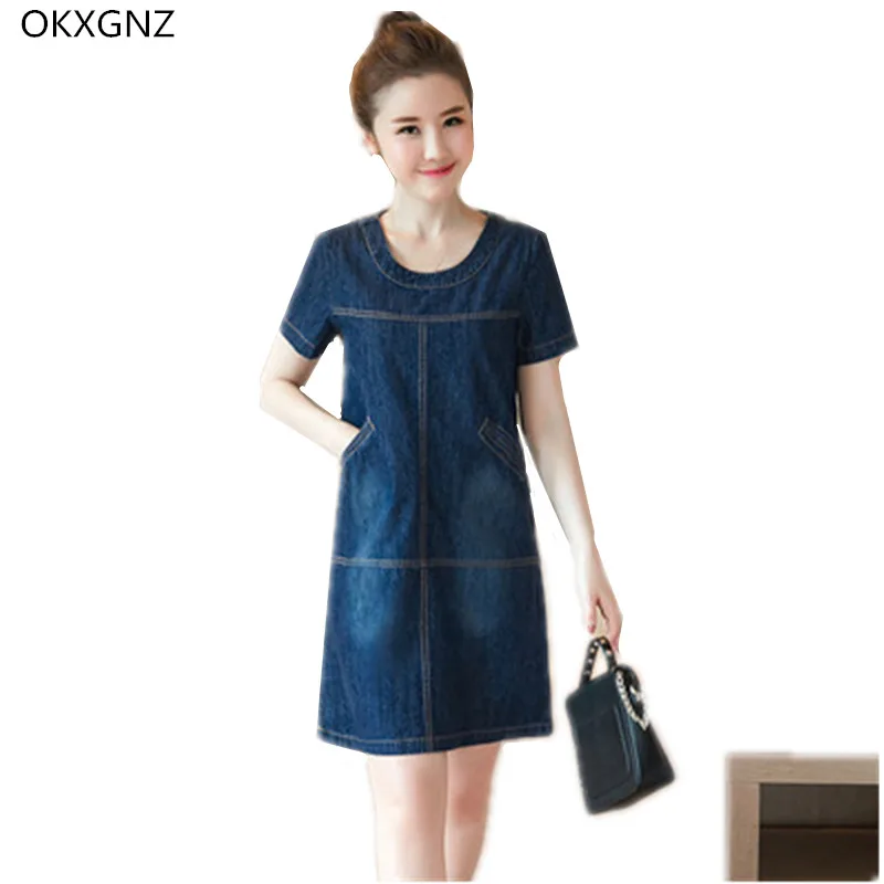 OKXGNZ 2017 New Summer Costume Denim Dress Plus Size 3XL Women clothing Jeans Dress Elegant Casual Cowboy Dresses Vestidos AH152 OKXGNZ 2017 New Summer Costume Denim Dress Plus Size 3XL Women clothing Jeans Dress Elegant Casual Cowboy Dresses Vestidos AH152