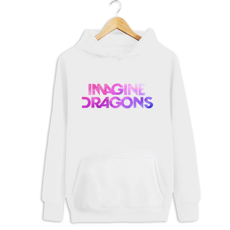 Худи с карманом IMAGINE Dragon с буквенным принтом Moletom Женская толстовка с капюшоном Tumblr Женская толстовка с капюшоном - Цвет: WHITE