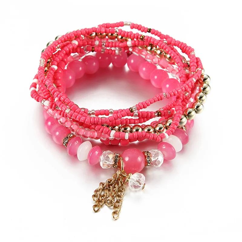 New Fashion Handmade Beads Bracelet For Women Ladies Multi Strap Tassel ...