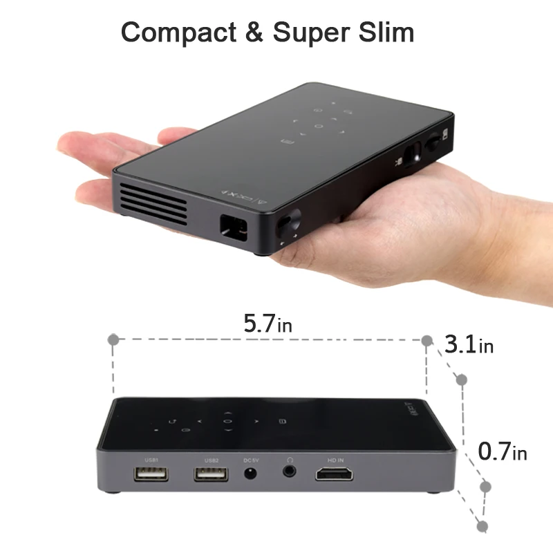 AUN Android 7.1 Projector D5S, Built-in WIFI, Bluetooth, 4500mAH Battery. HDMI, USB, SD Card, (Optional D5 Portable Projector)