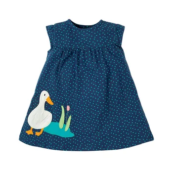 

Little Maven New Summer Kids Clothing Cute Blue Duck Applique Sleeveless Dots O-neck Knitted 1-6yrs Cotton Girls Vest Dresses