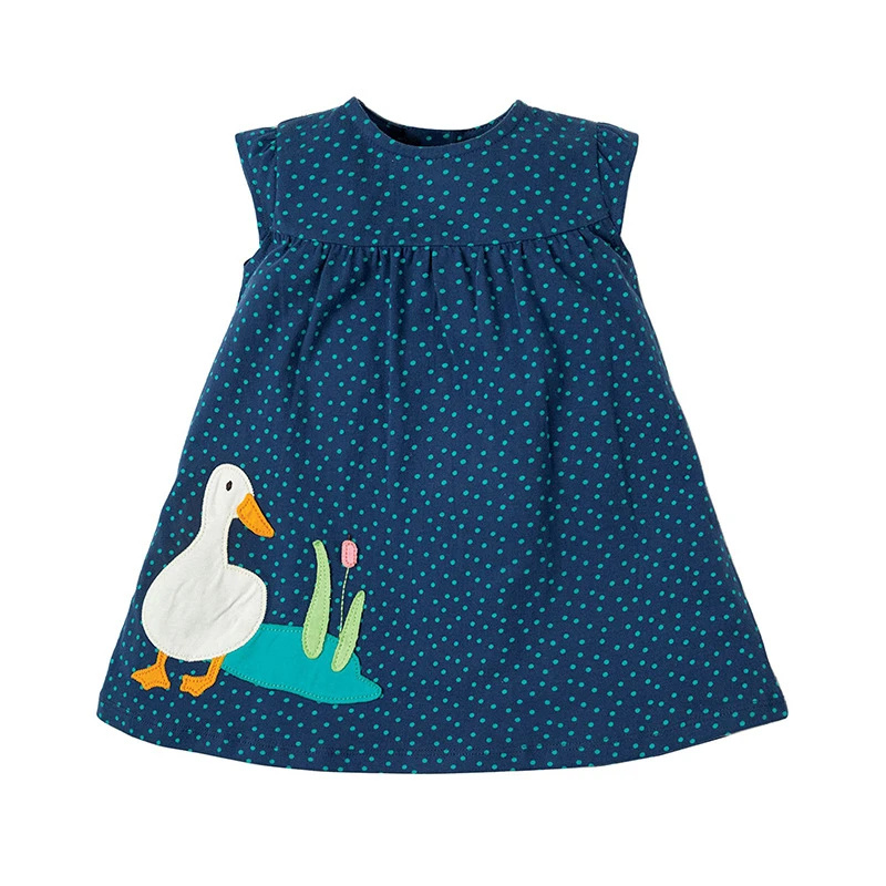 Little Maven New Summer Kids Clothing Cute Blue Duck Applique Sleeveless Dots O Neck Knitted 1 6yrs Cotton Girls Vest Dresses Dresses Aliexpress