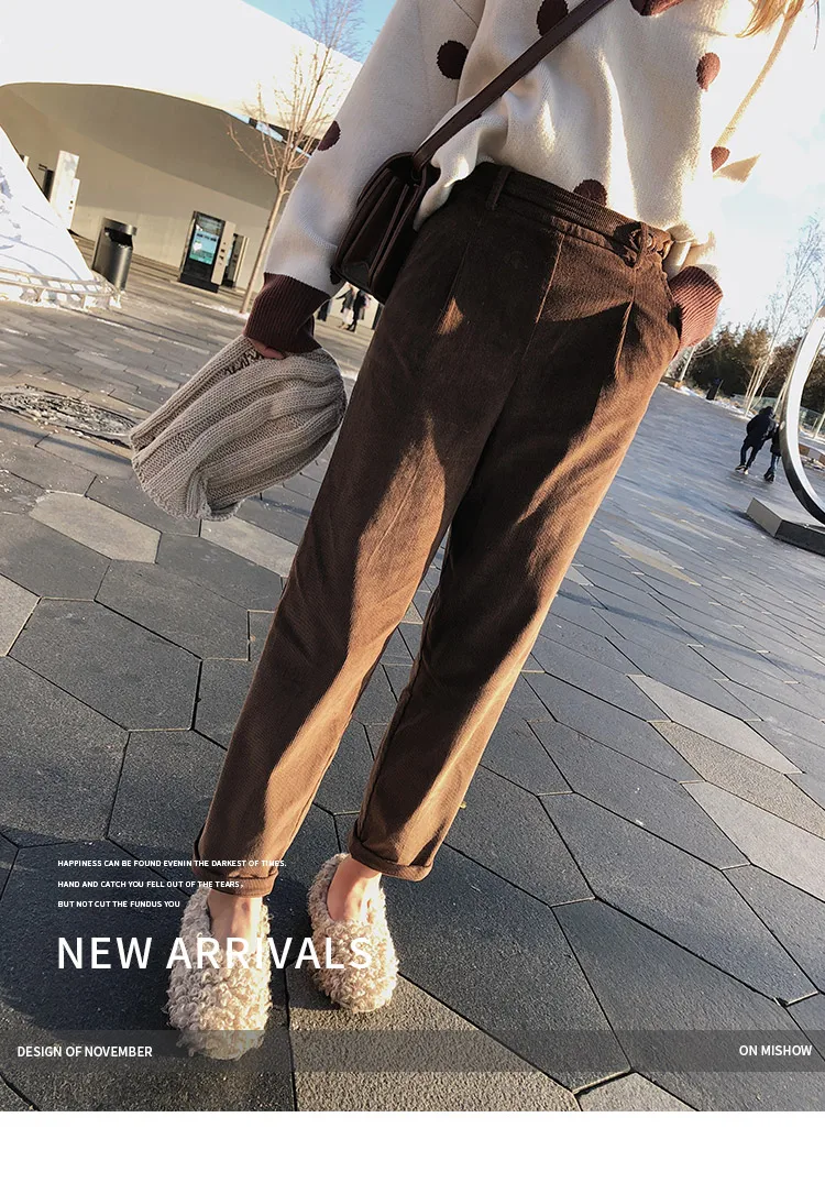 Mishow Вильветовые брюки с завышенной талией и карманами Новая коллекция осень-зима Повседневный стиль Материал полиэстер