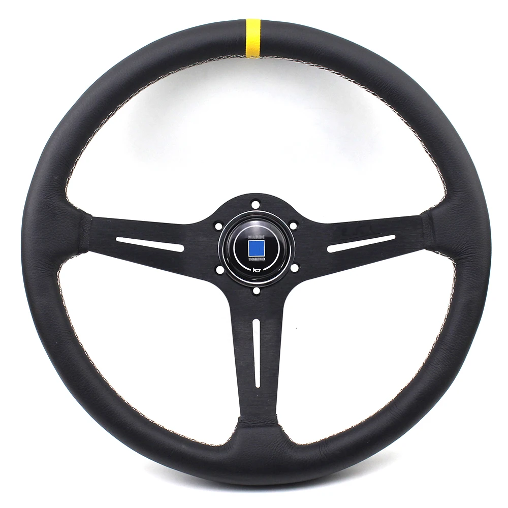 

380cm Genuine Leather Light Weight Black/Titanium Frame ND Flat Drift Racing Steering Wheel