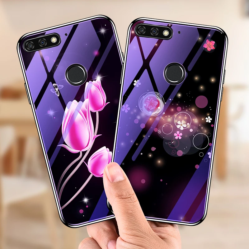 

Blue Light Tempered Glass Case For Huawei Honor 7C 7X 7A 8 9 Mate 10 20 P20 Lite Pro Case for Note10 Plating Luxury Cover Fundas