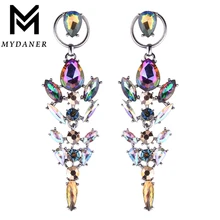 MYDANER Moda Jóias Brincos Folha de Cristal de Luxo Grandes Brincos Longos Brincos Gota para Festa de Casamento Mulheres Jóias Acessório
