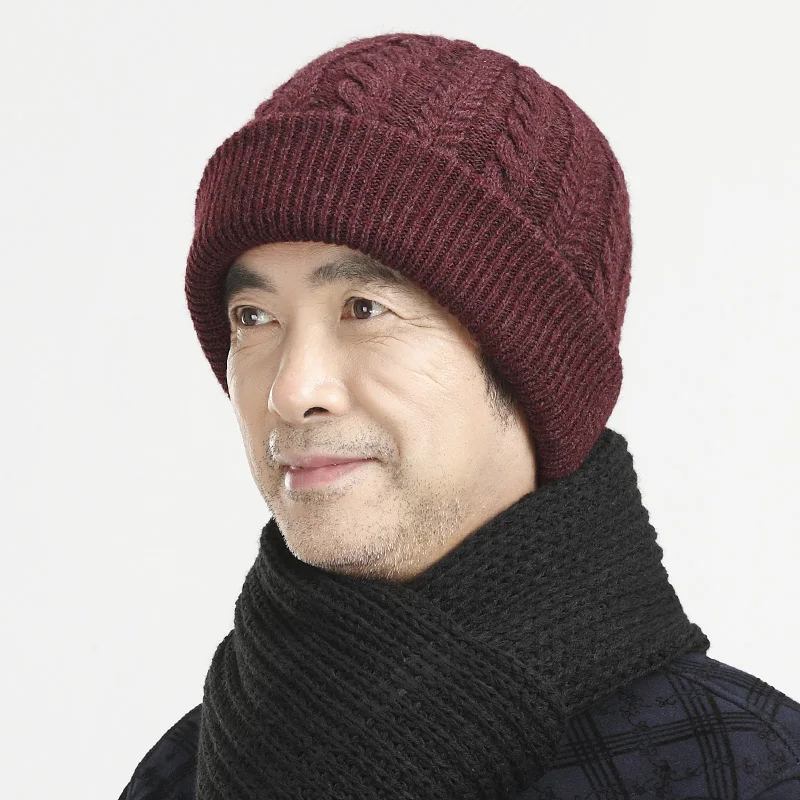 

Hat cap elderly men and elderly double thick winter wool cap ear elderly men dad gifts knit cap