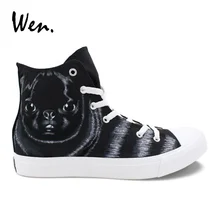 Вэнь шарпей собака на заказ Вулканизированная обувь черная ручная роспись парусиновые кроссовки мужская обувь Животный дизайн плимсоллы женские плоские