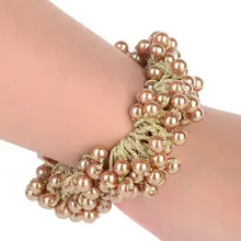 HHFF женщин жемчуг повязка для волос с бисером веревка резинка для волос хвост держатель(хаки