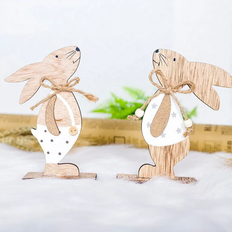 

Easter Decorations Wooden Rabbit Ornaments Children's Room Decoration Wood Craft Kids Safe Natural Toys Gifts Photography Props