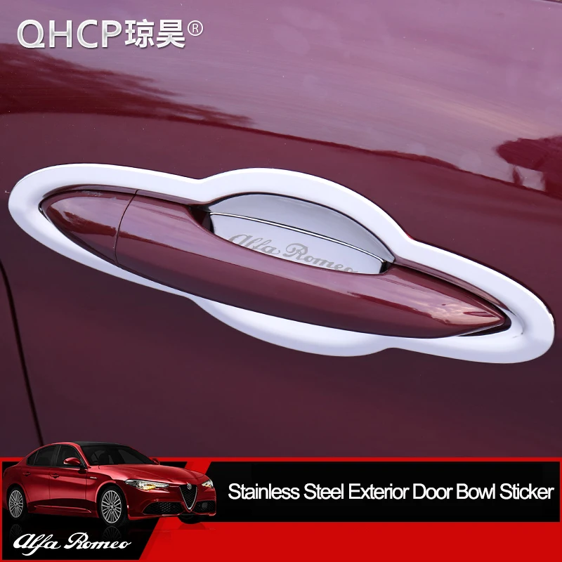 

QHCP Stainless Steel Car Styling Door Bowl Protection Decoration Cover Sticker Exterior Accessory For Alfa Romeo Giulia/Stelvio