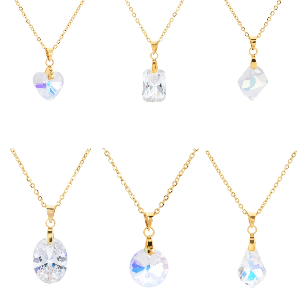 ZMZY Simply Oval Cubic Zirconia Pendant Necklace Women Jewelry Stainless Steel Necklace Choker Bohemian Collar Minimalism Gift - Image 5