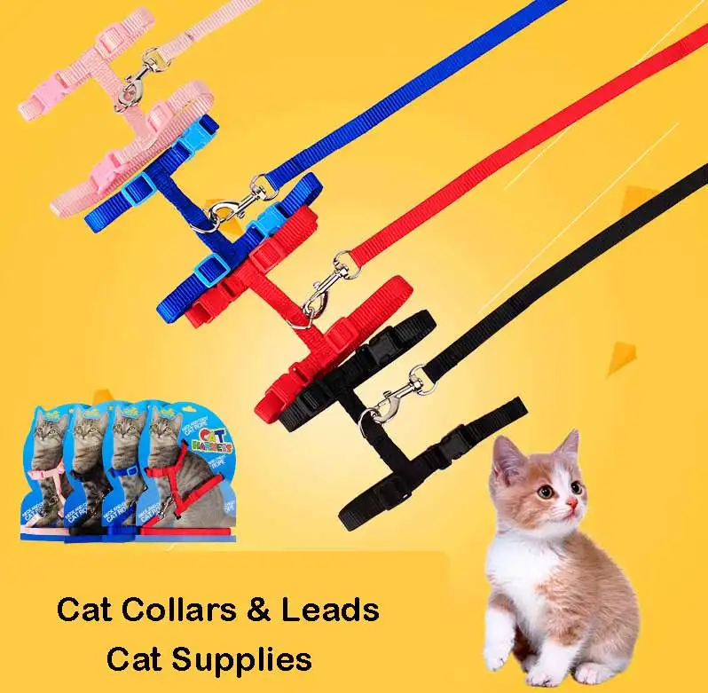 Cat Collars & Leads adjustable nylon cat puppy pet harness collar lead