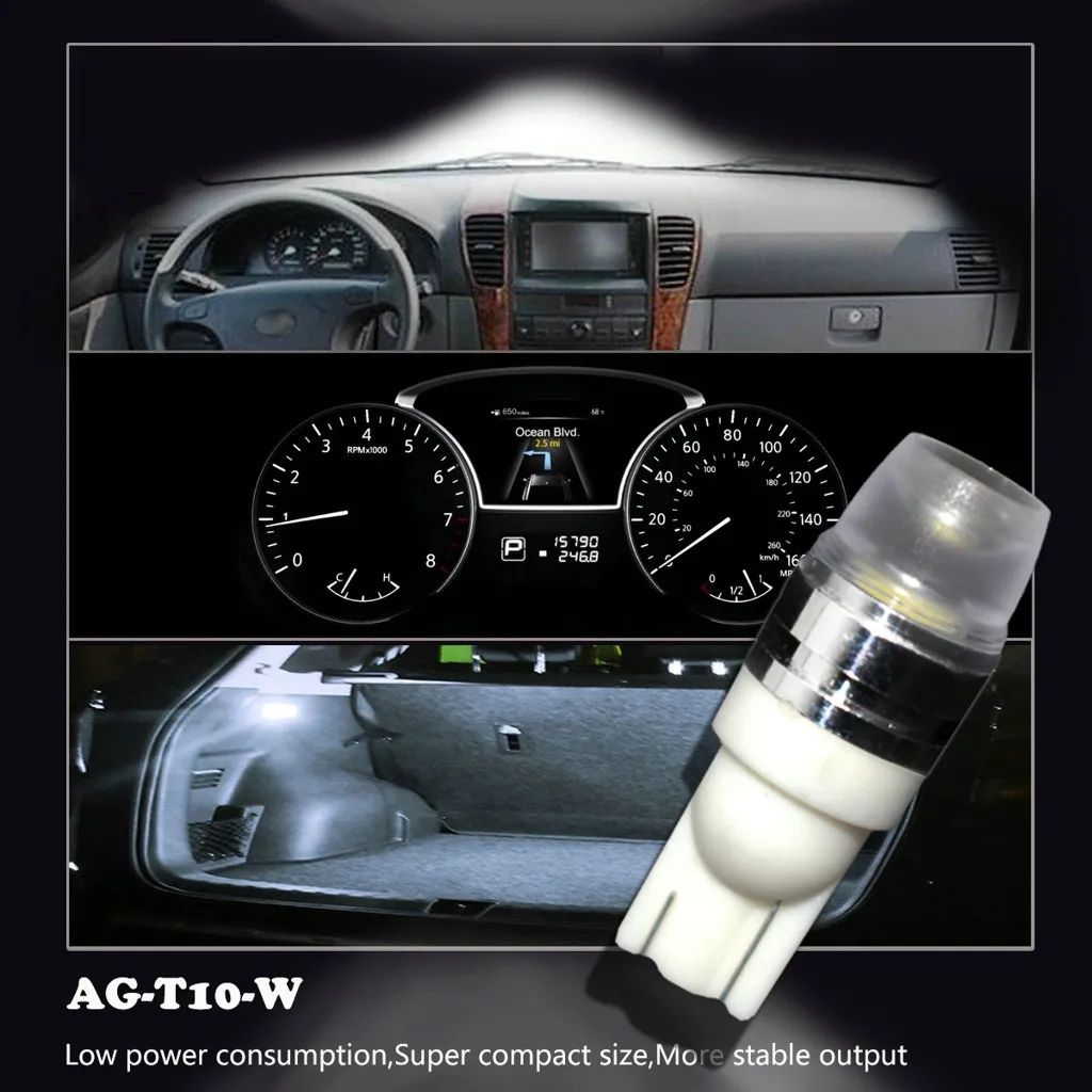

2 x T10 LED Concave Lens Interior Light Bulbs COB Width Wedge Side Lamps 6000K LED Light Bulbs For Cars Reading Panel Lights