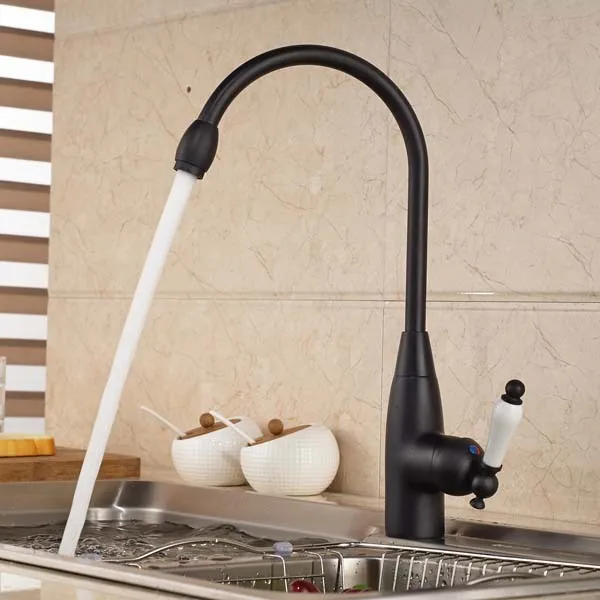 Special Offers Ceramic Handle Oil Rubbed Bronze Kitchen Faucet Swivel Spout Vessel Sink Mixer Tap Deck Mounted