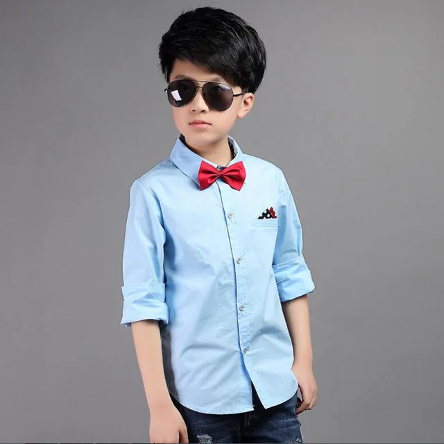 2017 Fashion Boys Dress Shirts Solid White School Blouse Long Sleeves