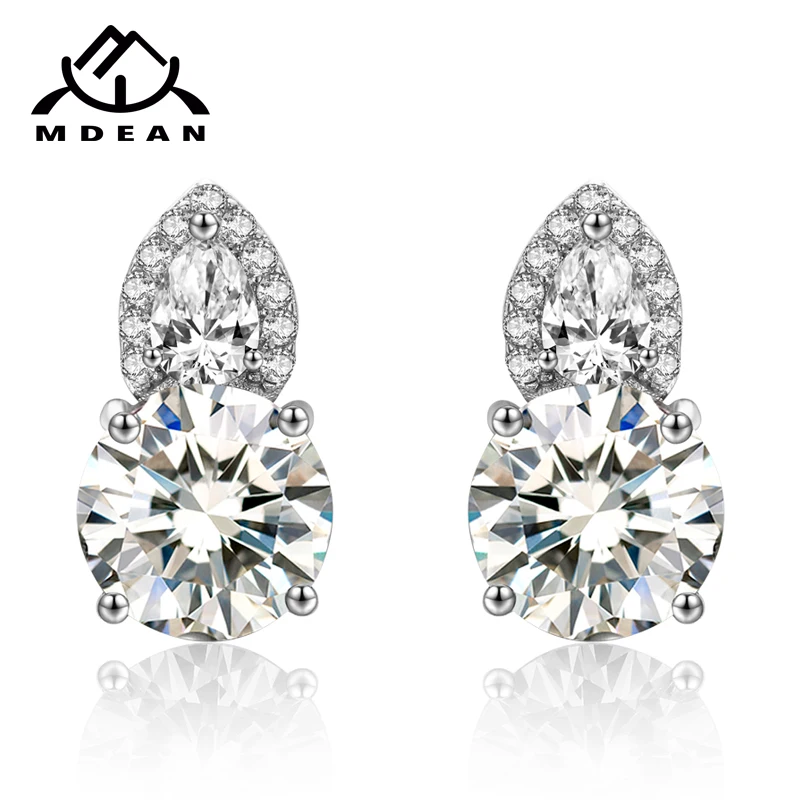Элегантные серьги гвоздики MDEAN из белого золота с круглым прозрачным цирконием