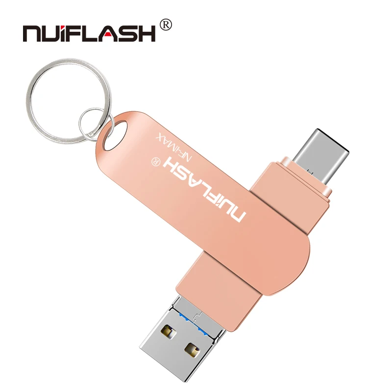 Nuiflash металлический флэш-накопитель USB 128 Гб Тип C флеш-накопитель 32 Гб 64 ГБ Usb 2,0 флэш-накопитель для iPhone X/8 Plus/8 Plus/7 Plus USB флеш-накопитель - Цвет: gold rose