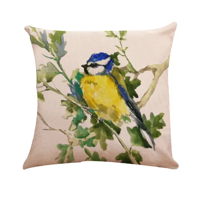 Cotton Linen Bird Pattern Throw Pillow Case Decorative Pillows Cover