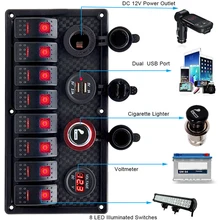 Panneau de commutation à bascule, 8 bandes, disjoncteur, surcharge protégée voltmètre, chargeur USB, Port pour voiture, camping-Car, bleu Marine, LED