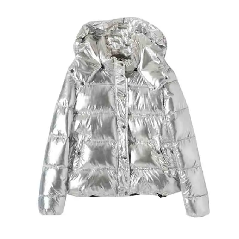 

2019 Hot Sale Women's Winter Coats Fashion Silver Hooded Parkas Woman Winter Jacket Women Big Pockets Padded Cotton Parkas