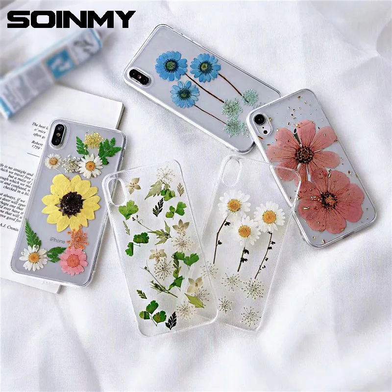 

Transparent Phone Case For Iphone 7 7plus Glitter Case For Iphone X XR XS Max 6 6s 7 plus 8 8plus Gel Dried Flowers Cover Case